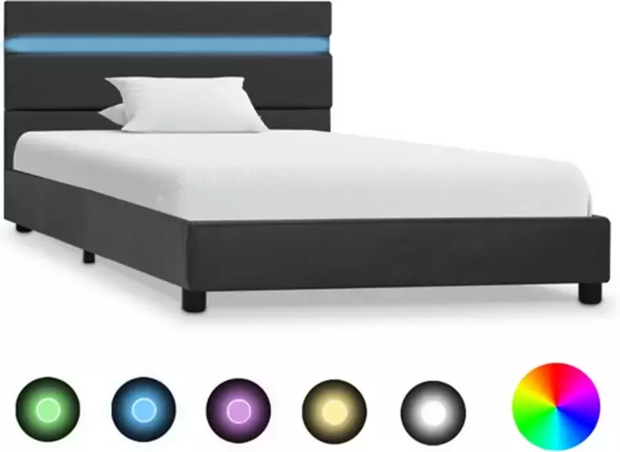 VidaXL -Bedframe-met-LED-kunstleer-grijs-100x200-cm
