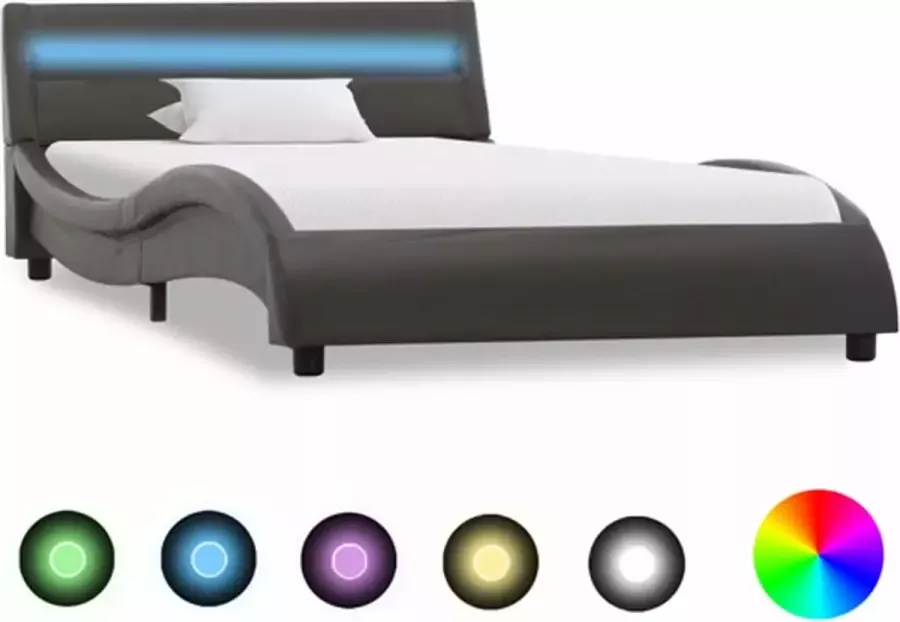 VidaXL -Bedframe-met-LED-kunstleer-grijs-100x200-cm