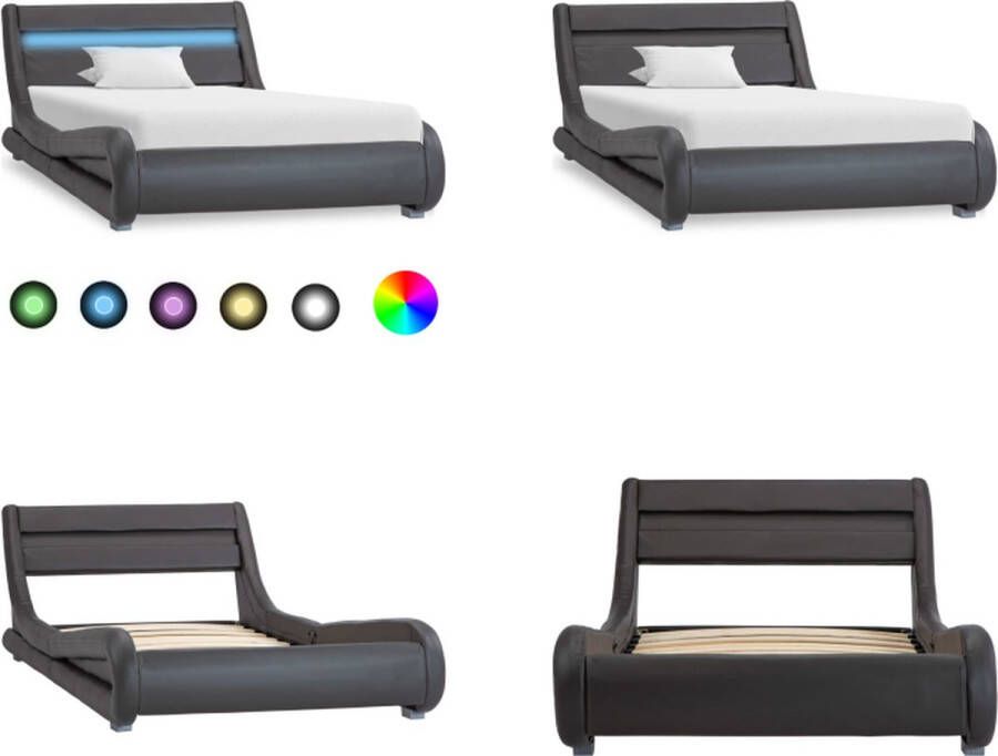 VidaXL Bedframe met LED kunstleer grijs 100x200 cm Bedframe Bedframes Bed Bedden