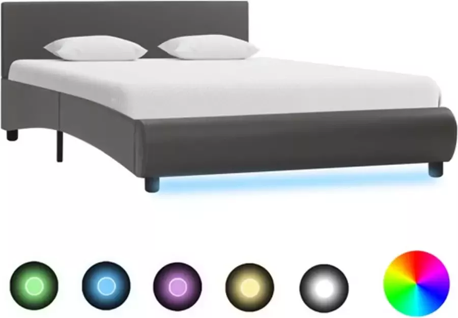 VidaXL -Bedframe-met-LED-kunstleer-grijs-140x200-cm