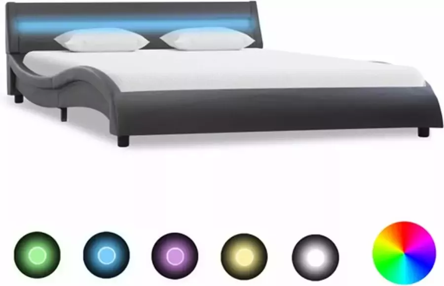 VidaXL Bedframe met LED kunstleer grijs 140x200 cm