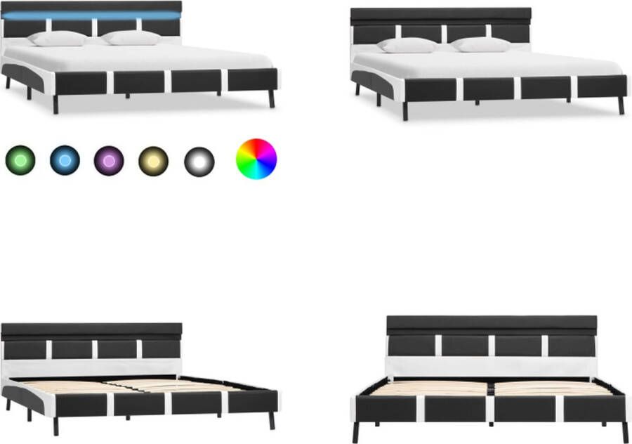 VidaXL Bedframe met LED kunstleer grijs 140x200 cm Bedframe Bedframes Bed Bedden