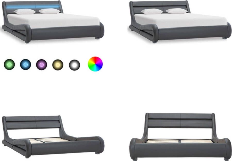 VidaXL Bedframe met LED kunstleer grijs 140x200 cm Bedframe Bedframes Bed Bedden