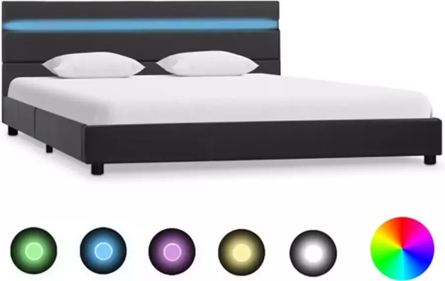 VidaXL -Bedframe-met-LED-kunstleer-grijs-160x200-cm - Foto 3