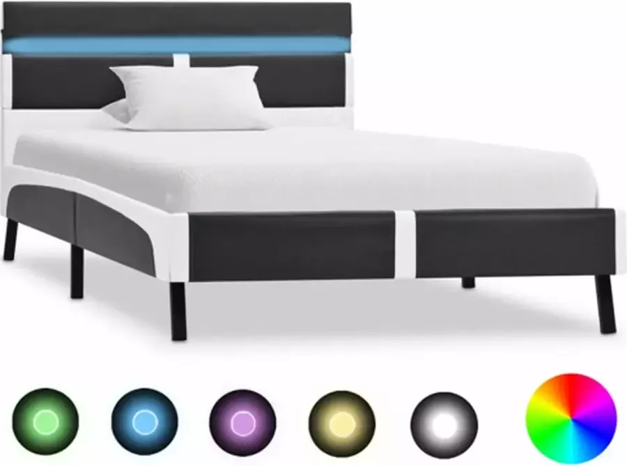 VidaXL -Bedframe-met-LED-kunstleer-grijs-90x200-cm - Foto 2