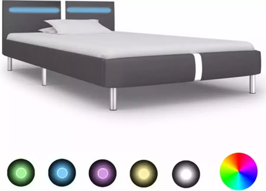 VidaXL -Bedframe-met-LED-kunstleer-grijs-90x200-cm