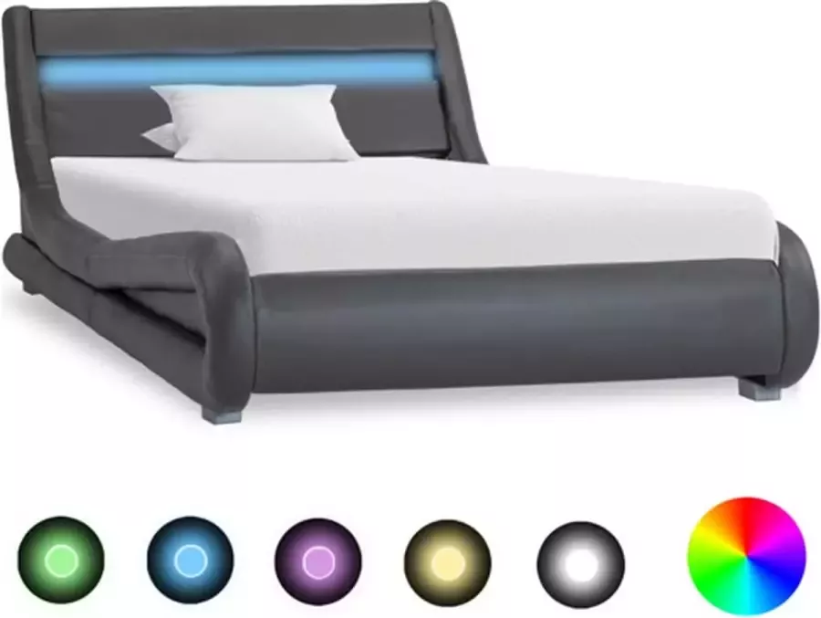 VidaXL -Bedframe-met-LED-kunstleer-grijs-90x200-cm - Foto 2