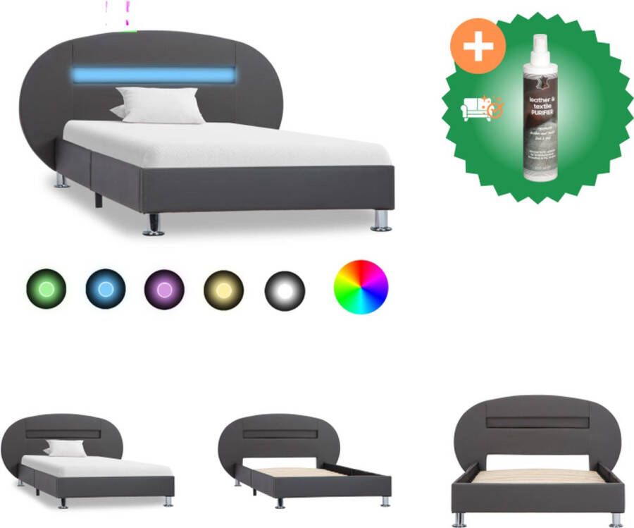 VidaXL Bedframe Grijs 90 x 200 cm Met LED-strip MDF en kunstleer Bed Inclusief Reiniger