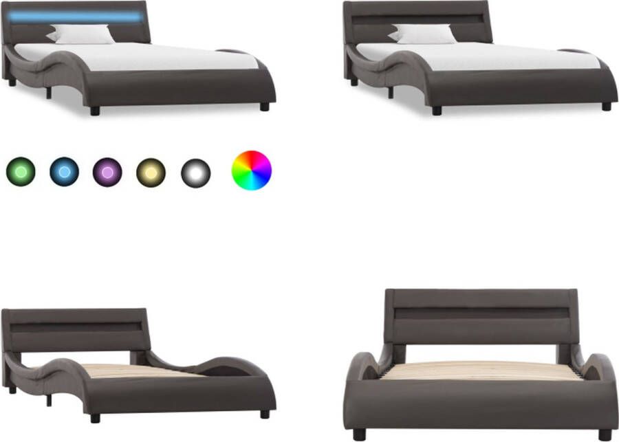 VidaXL Bedframe met LED kunstleer grijs 90x200 cm Bedframe Bedframes Bed Bedden