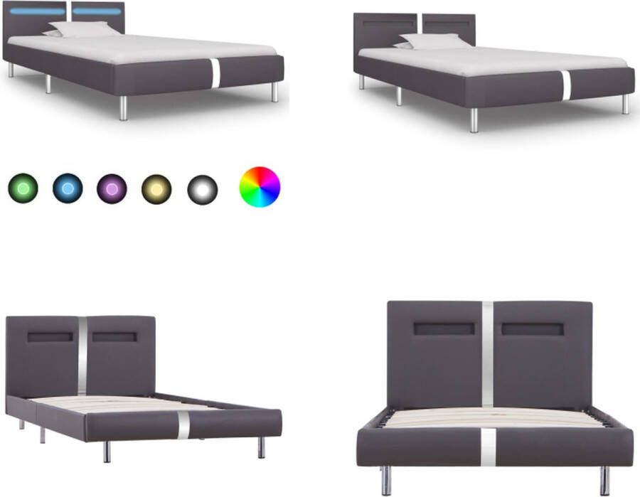 VidaXL Bedframe met LED kunstleer grijs 90x200 cm Bedframe Bedframes Bed Bedden - Foto 2