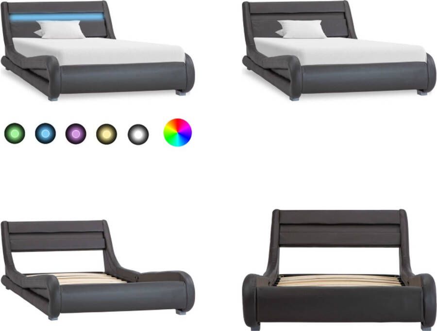 VidaXL Bedframe met LED kunstleer grijs 90x200 cm Bedframe Bedframes Bed Bedden