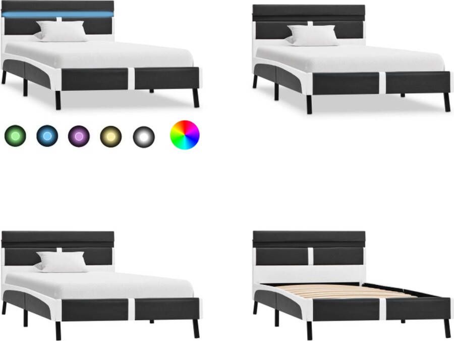 VidaXL Bedframe met LED kunstleer grijs 90x200 cm Bedframe Bedframes Bed Bedden