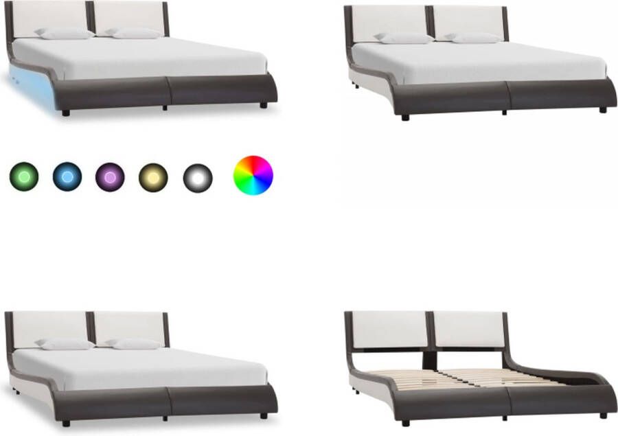 VidaXL Bedframe met LED kunstleer grijs en wit 120x200 cm Bedframe Bedframes Bed Bedden