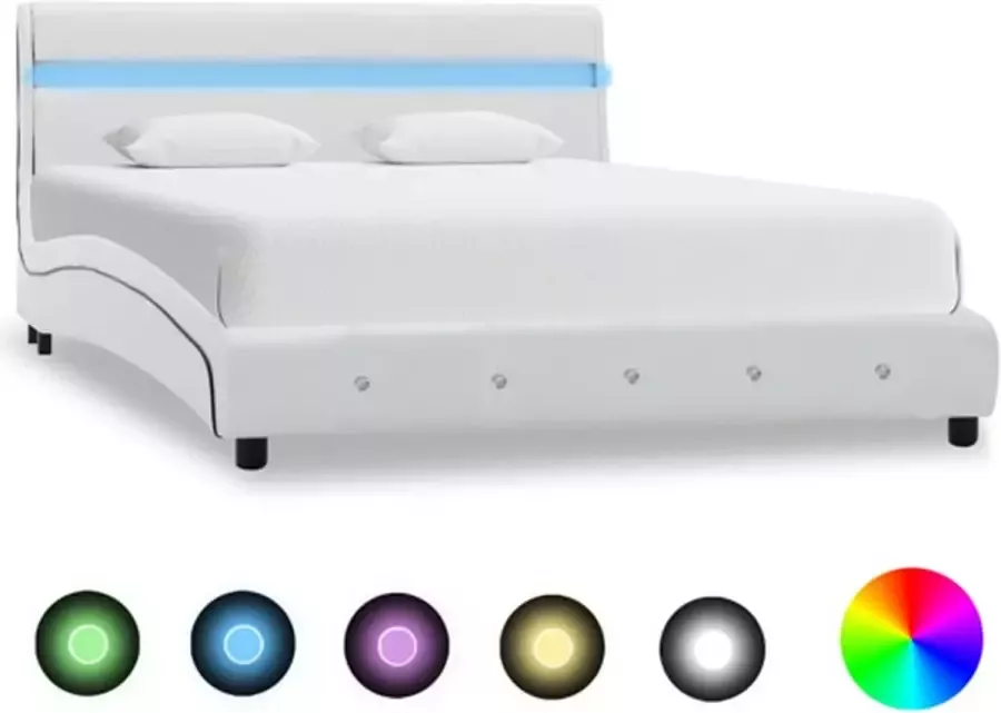 VidaXL -Bedframe-met-LED-kunstleer-wit-120x200-cm - Foto 2