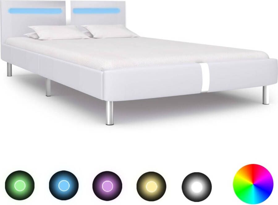 VidaXL -Bedframe-met-LED-kunstleer-wit-120x200-cm