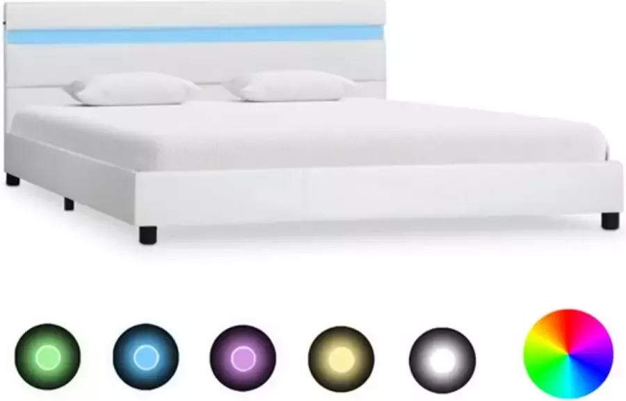 VidaXL -Bedframe-met-LED-kunstleer-wit-120x200-cm