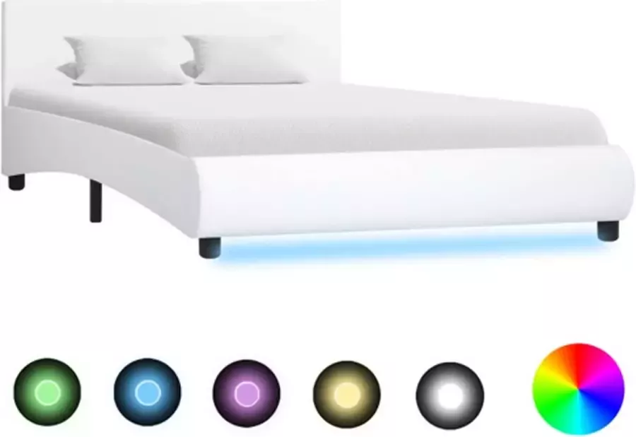 VidaXL -Bedframe-met-LED-kunstleer-wit-120x200-cm - Foto 2