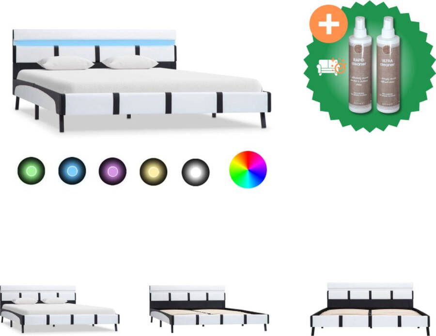 VidaXL Bedframe met LED kunstleer wit 120x200 cm Bed Inclusief Onderhoudsset