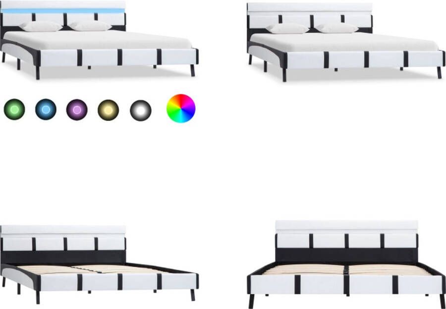 VidaXL Bedframe met LED kunstleer wit 120x200 cm Bedframe Bedframes Bed Bedden - Foto 2