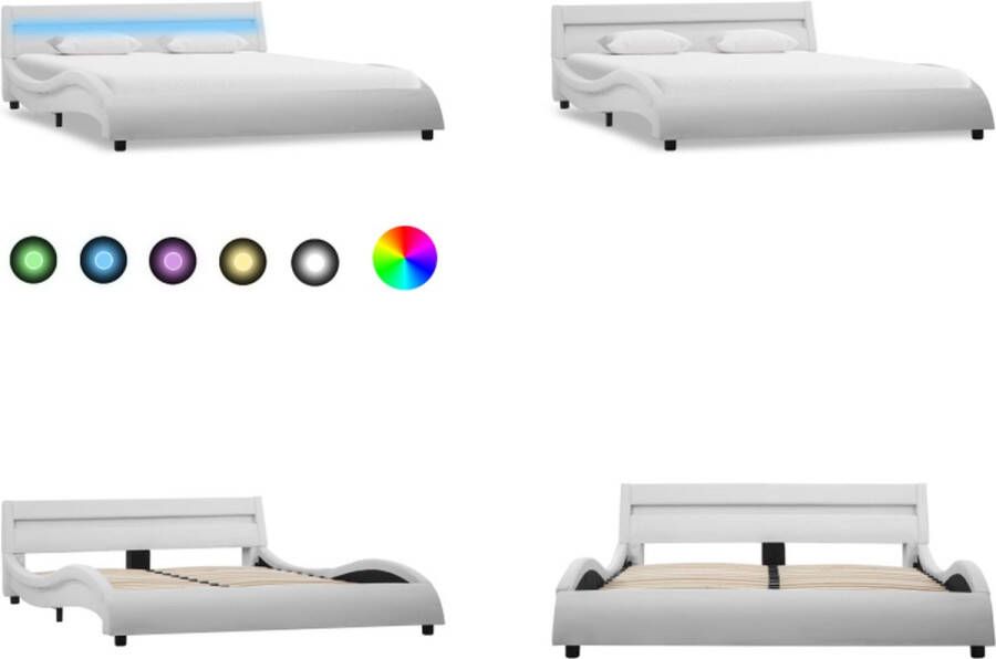 VidaXL Bedframe met LED kunstleer wit 120x200 cm Bedframe Bedframes Bed Bedden