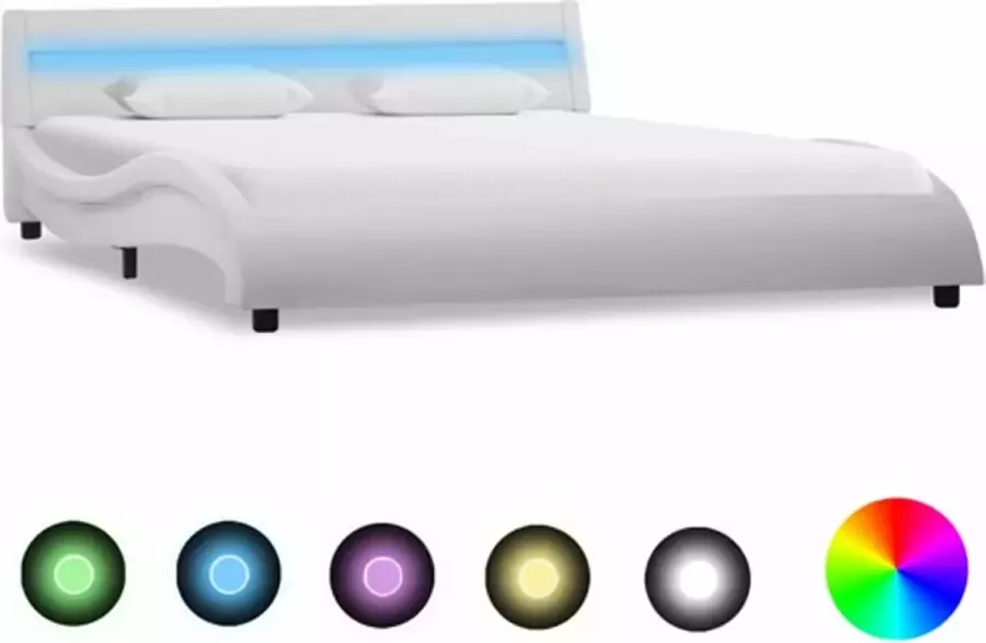 VidaXL -Bedframe-met-LED-kunstleer-wit-140x200-cm - Foto 4