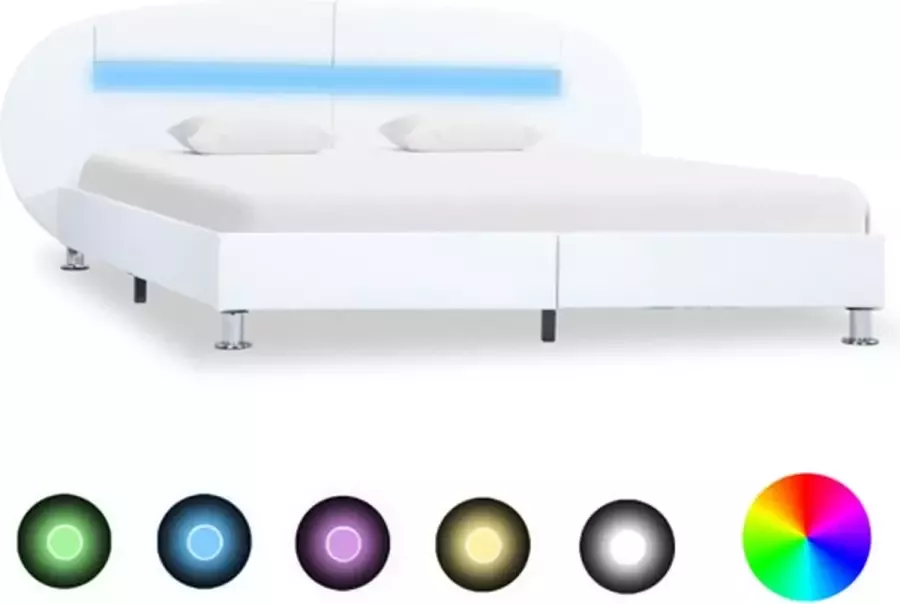 VidaXL -Bedframe-met-LED-kunstleer-wit-140x200-cm