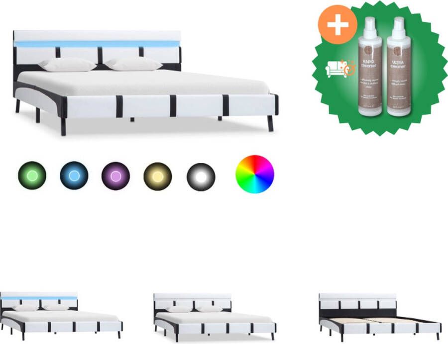 VidaXL Bedframe met LED kunstleer wit 140x200 cm Bed Inclusief Onderhoudsset