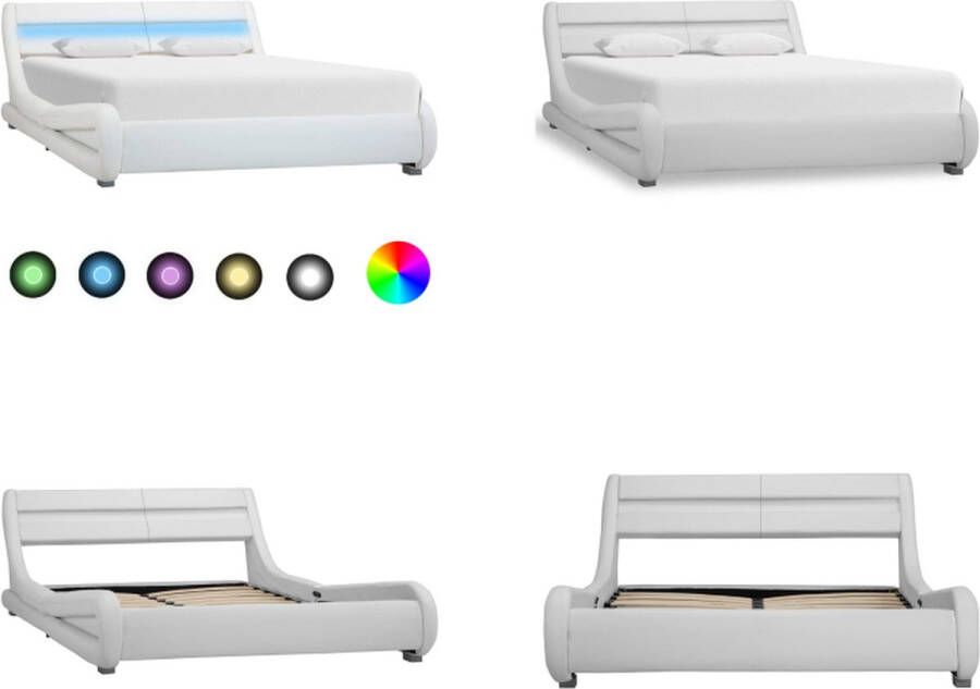 VidaXL Bedframe met LED kunstleer wit 140x200 cm Bedframe Bedframes Bed Bedden