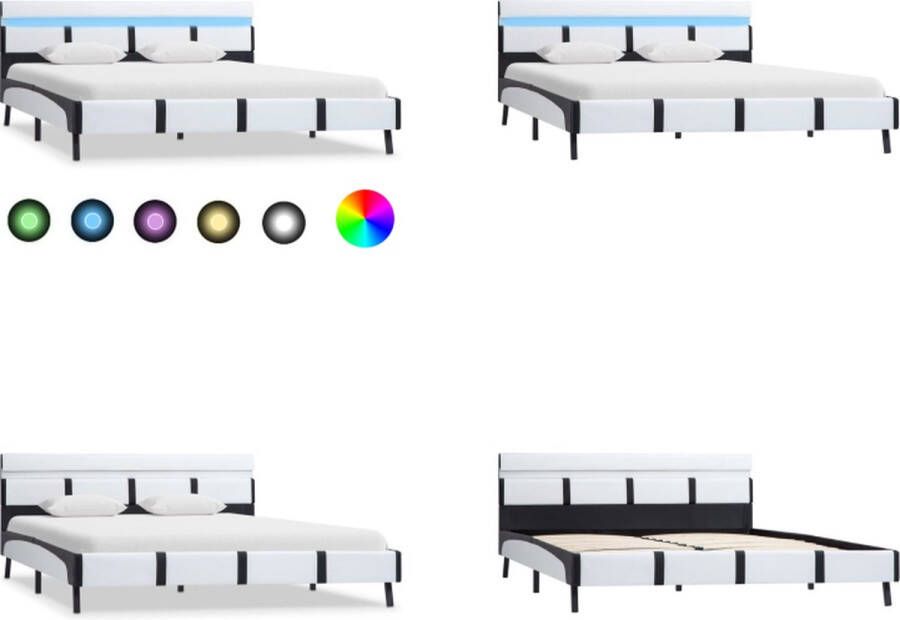 VidaXL Bedframe met LED kunstleer wit 140x200 cm Bedframe Bedframes Bed Bedden - Foto 2