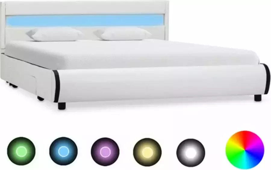 VIDAXL Bedframe met LED kunstleer wit 160x200 cm - Foto 2