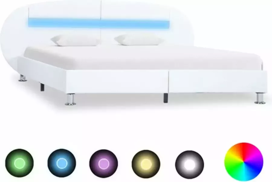 VIDAXL Bedframe met LED kunstleer wit 160x200 cm