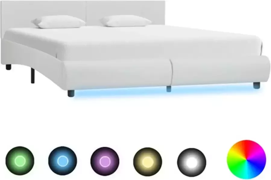 VidaXL -Bedframe-met-LED-kunstleer-wit-160x200-cm