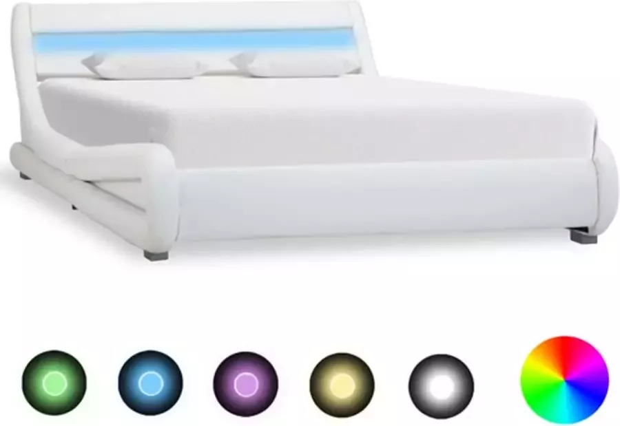 VidaXL -Bedframe-met-LED-kunstleer-wit-160x200-cm