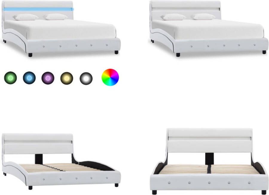 VidaXL Bedframe met LED kunstleer wit 160x200 cm Bed Bedden Bedframe Bedframes