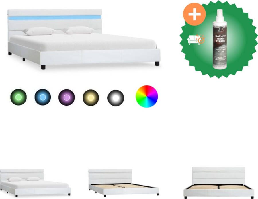 VidaXL Bedframe met LED kunstleer wit 160x200 cm Bed Inclusief Reiniger