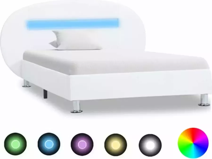 VidaXL -Bedframe-met-LED-kunstleer-wit-90x200-cm