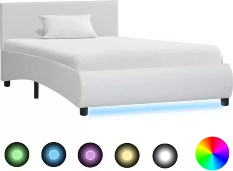 VidaXL -Bedframe-met-LED-kunstleer-wit-90x200-cm
