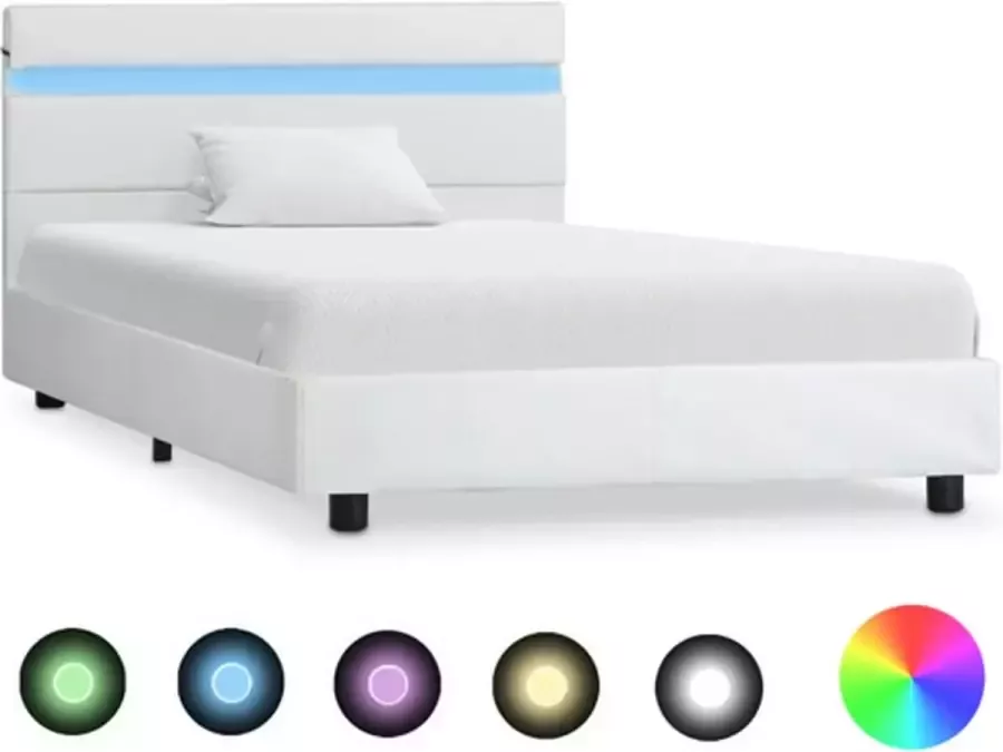 VidaXL Bedframe met LED kunstleer wit 90x200 cm