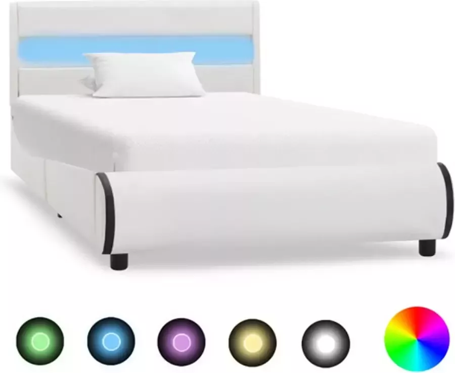 VidaXL -Bedframe-met-LED-kunstleer-wit-90x200-cm