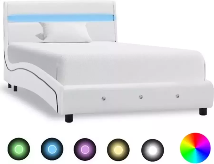 VidaXL Bedframe met LED kunstleer wit 90x200 cm - Foto 2