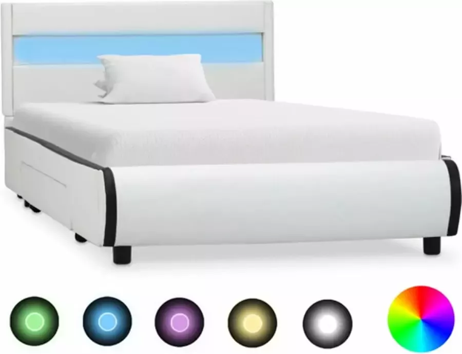 VidaXL -Bedframe-met-LED-kunstleer-wit-90x200-cm - Foto 2