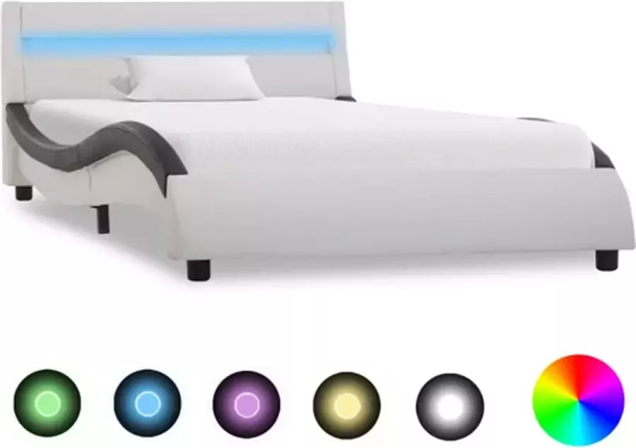 VidaXL -Bedframe-met-LED-kunstleer-wit-en-zwart-100x200-cm