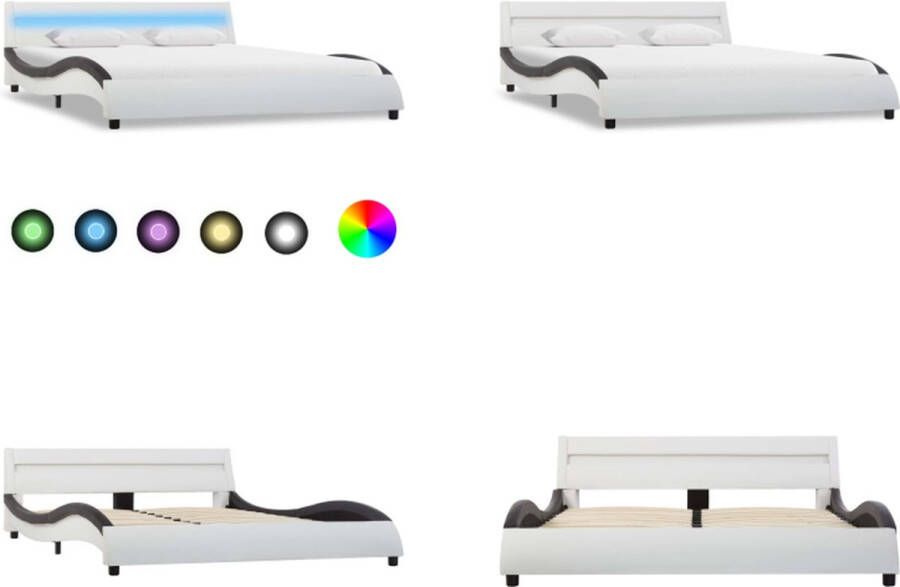 VidaXL Bedframe met LED kunstleer wit en zwart 120x200 cm Bedframe Bedframes Bed Bedden
