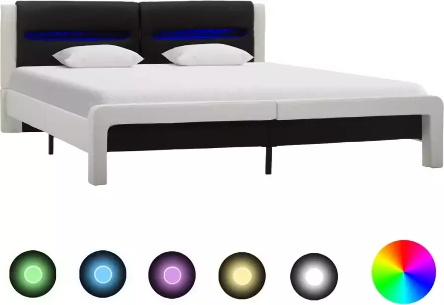 VidaXL Bedframe met LED kunstleer wit en zwart 140x200 cm