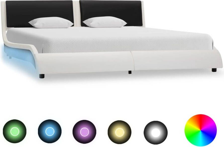 VidaXL -Bedframe-met-LED-kunstleer-wit-en-zwart-180x200-cm