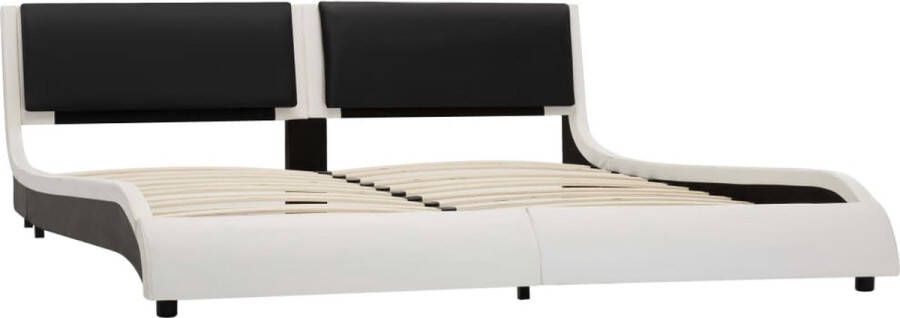 VidaXL -Bedframe-met-LED-kunstleer-wit-en-zwart-180x200-cm - Foto 2