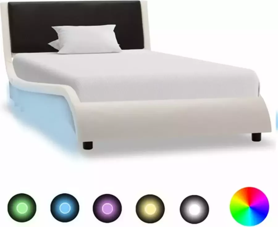 VidaXL -Bedframe-met-LED-kunstleer-wit-en-zwart-90x200-cm