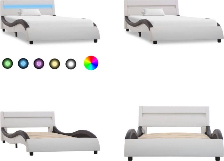VidaXL Bedframe met LED kunstleer wit en zwart 90x200 cm Bedframe Bedframes Bed Bedden