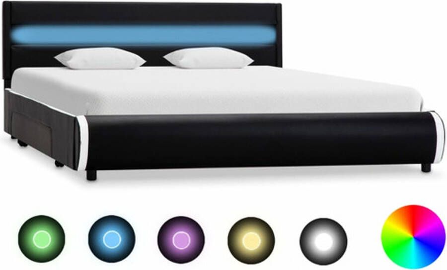 VidaXL -Bedframe-met-LED-kunstleer-zwart-140x200-cm - Foto 2