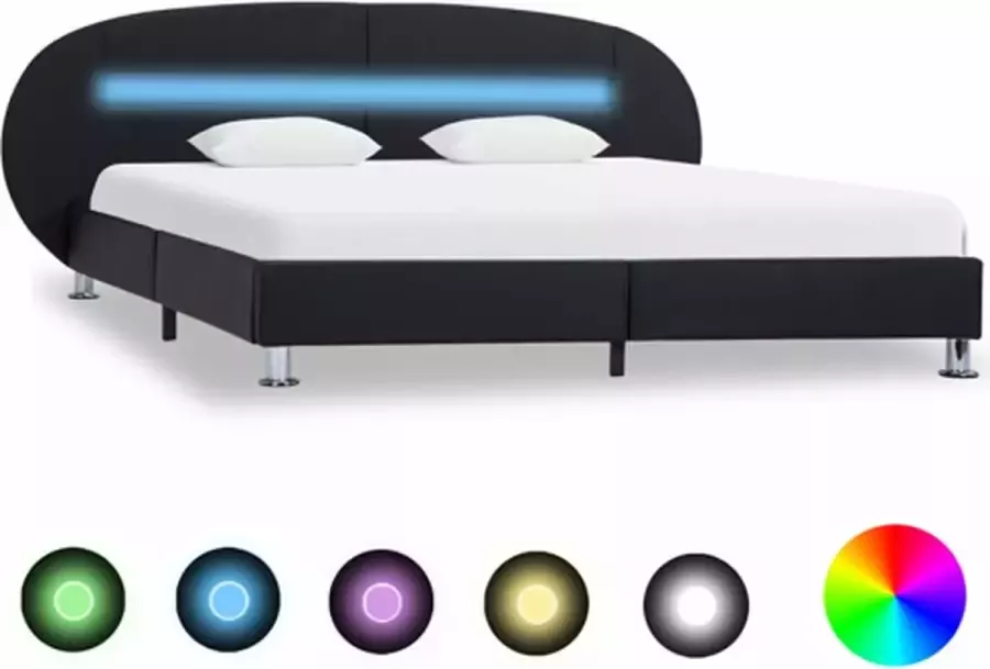 VidaXL -Bedframe-met-LED-kunstleer-zwart-140x200-cm